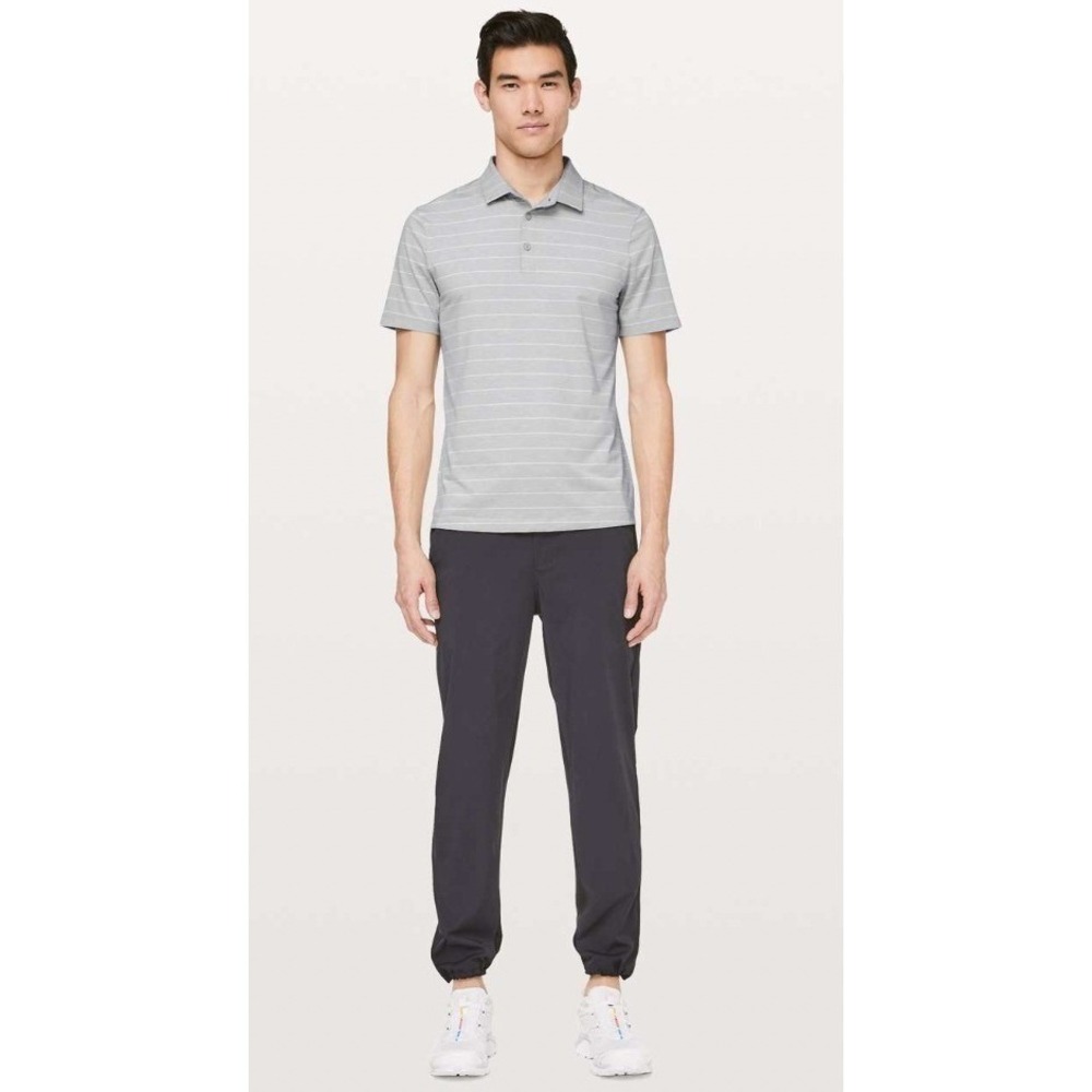 Lululemon‎ Men's Grey Stripe Evolution Polo Top Shirt Men's Sz Extra Large